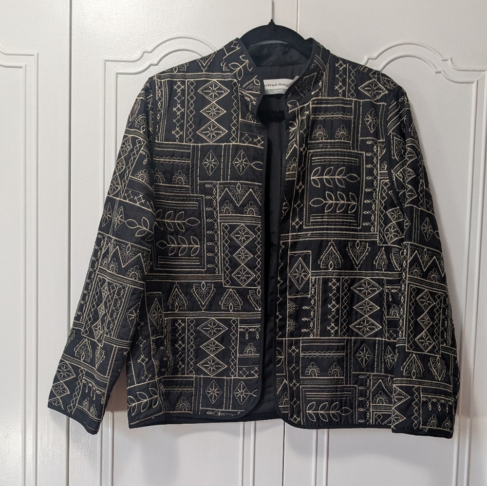 Alfred Dunner Black Blazer with Geometric Pattern
